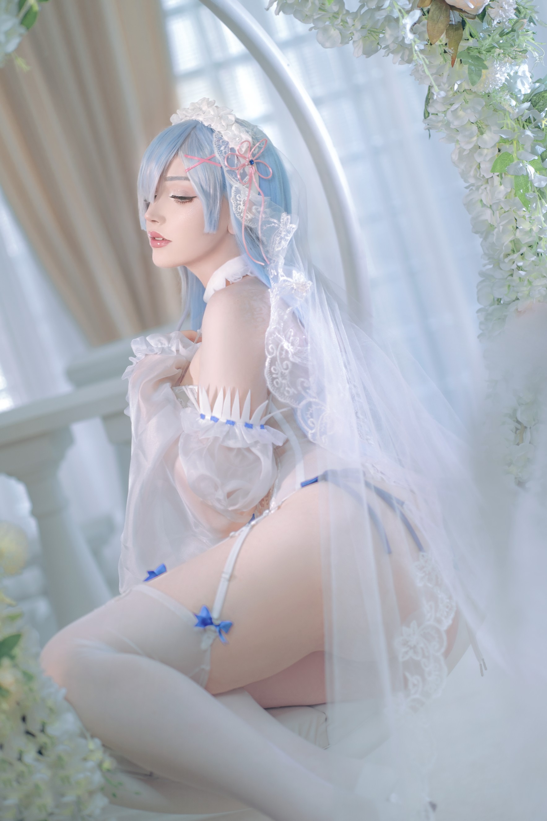 Sayathefox - 2B Floral-2B White Dress-Triss - 蕾姆Merigold 特莉丝(56)